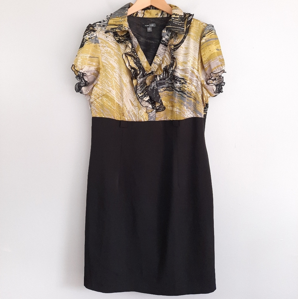 Voir Voir Black, Yellow, & Gray Ruffle Detail Dress